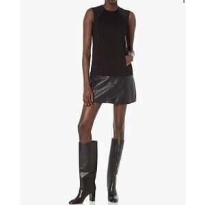 KF Kaufman Franco Women's Black Faux Leather Trim Shift Mini Dress 6